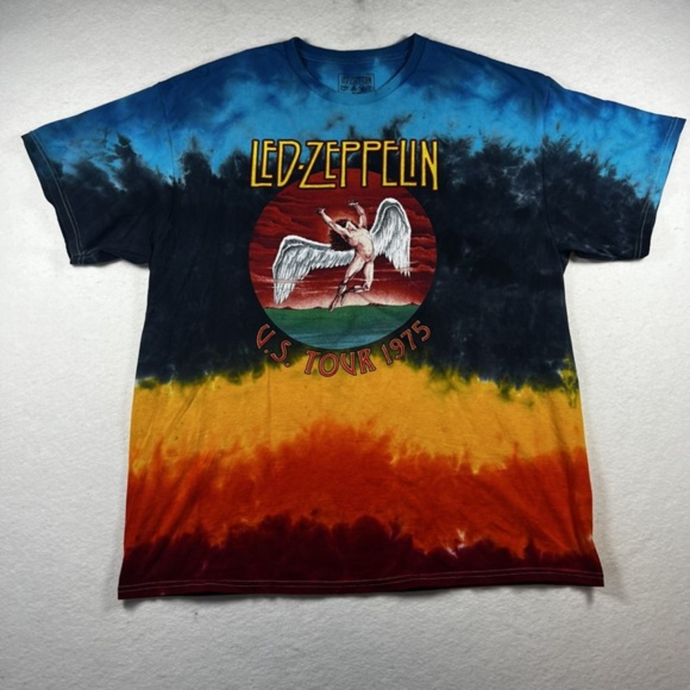 Led Zeppelin US Tour 1975 Tie Dye Graphic T-Shirt Mens XL Swan Song Icarus XL